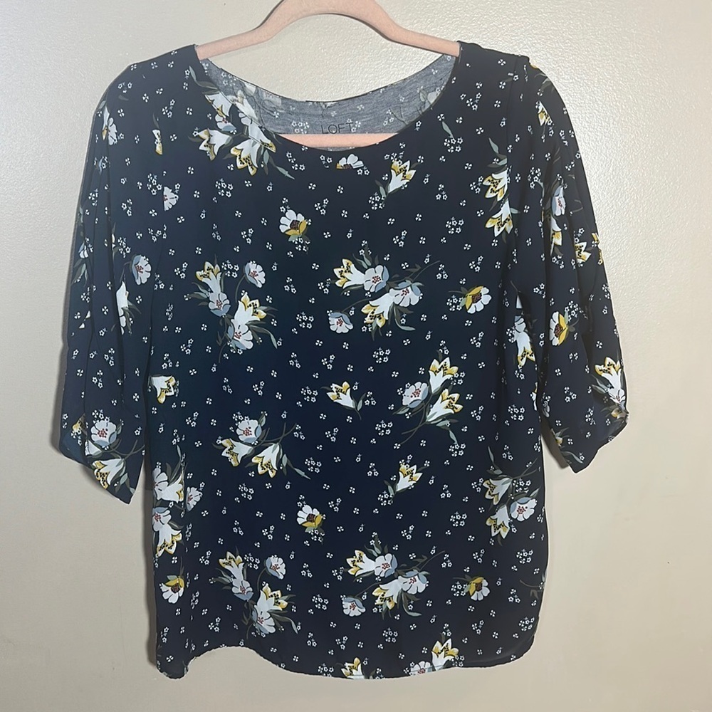 Loft Navy Floral Career Top | XS